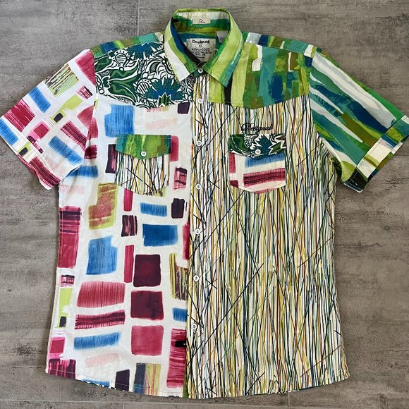 Desigual Other - Rare Authentic Desigual Men Shirt-Bottom-Up Short Sleeve Size XL